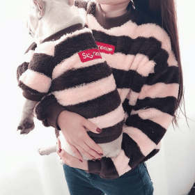 Super Dog Love Print Matching Cardigan-Sweater Set for Pets and Owners (Color: Black, Size-Pack Of: Large-1)