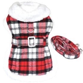 Sherpa-Lined Dog Harness Coat (Color: Red & White Plaid, size: XX-Large)