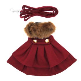 Wool Fur-Trimmed Dog Harness Coat (Color: Burgundy, size: medium)